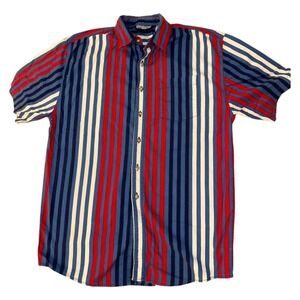 Apparatus Striped Button Up Shirt‎ Short Sleeve Casual Red White Blue XL vintage